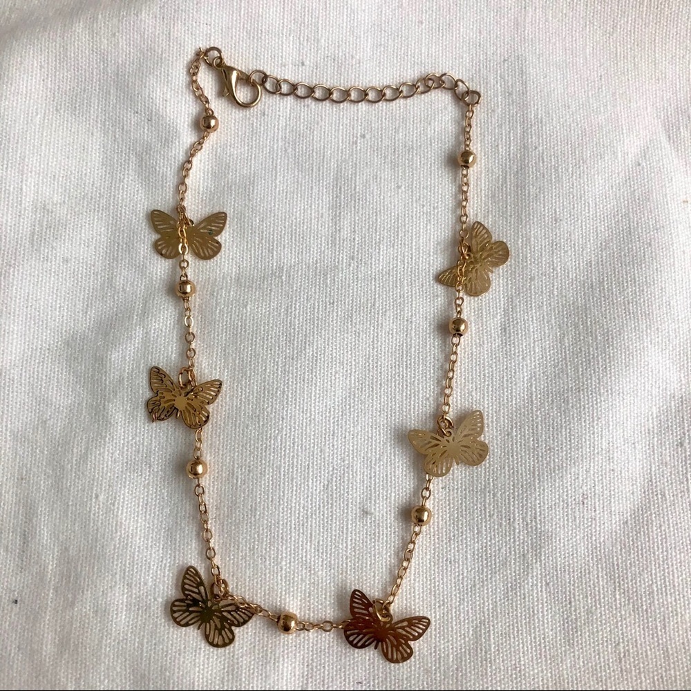 Gold laser cut butterfly charm anklet delicate dainty unique cute classy